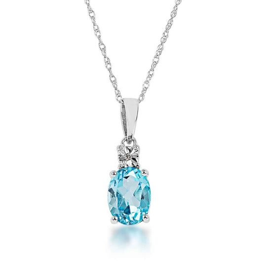 Oval Swiss Blue Topaz & Diamond Accent Pendant in 10K White Gold (2)