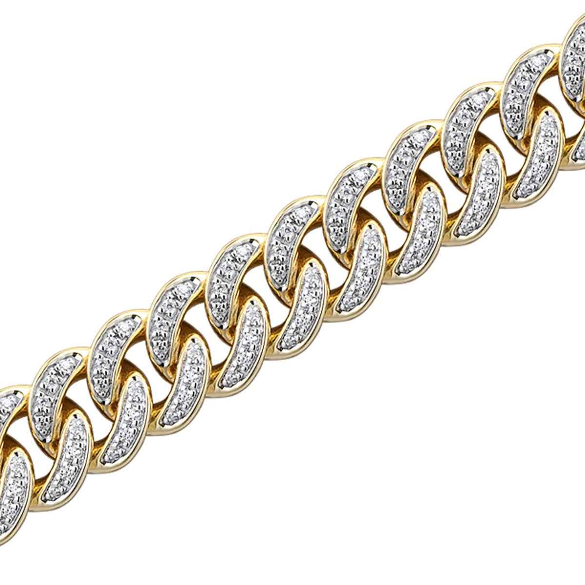 1-1/2 ct. tw. Diamond Cuban Link Bracelet in 10K Yellow Gold close-up detail