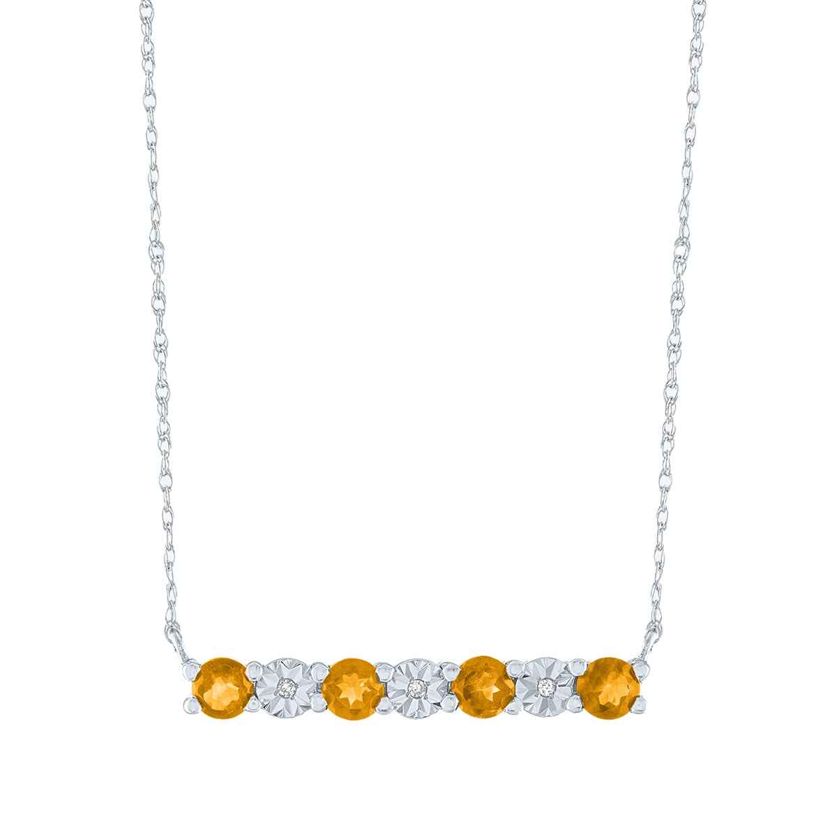 Citrine & Diamond Accent Bar Necklace in 10K White Gold