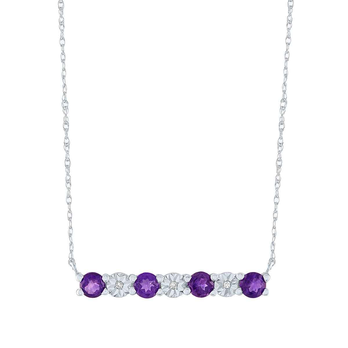 Amethyst & Diamond Accent Bar Necklace in 10K White Gold