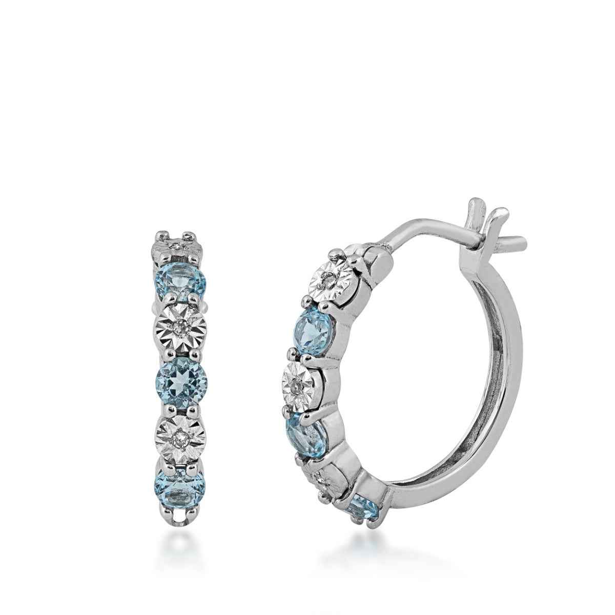 Blue Topaz and Diamond Accent Hoop Earrings in 10K White Gold