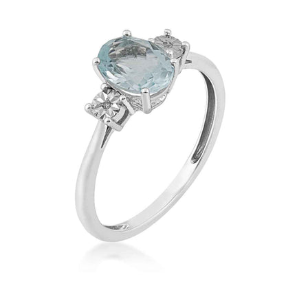 Oval Aquamarine and Diamond Accent Fashion Ring in 10K White Gold front view