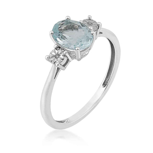 Oval Aquamarine and Diamond Accent Fashion Ring in 10K White Gold front view