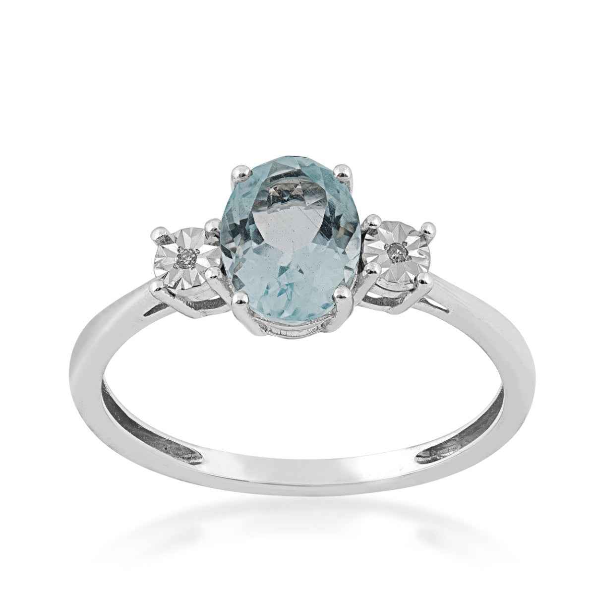 Oval Aquamarine and Diamond Accent Fashion Ring in 10K White Gold