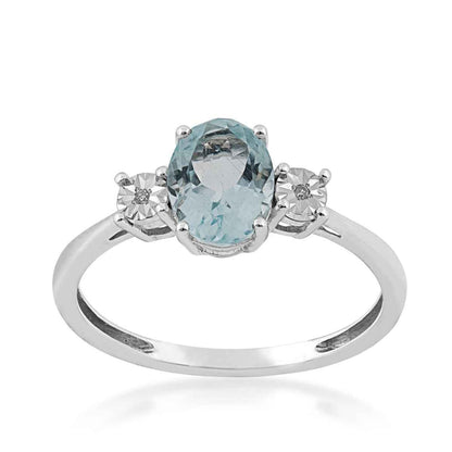 Oval Aquamarine and Diamond Accent Fashion Ring in 10K White Gold