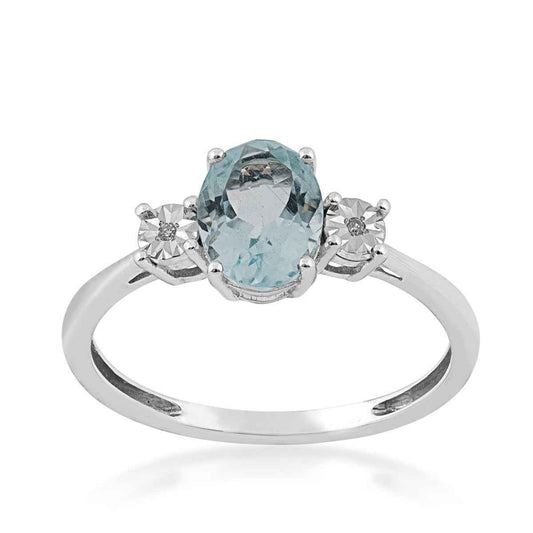 Oval Aquamarine and Diamond Accent Fashion Ring in 10K White Gold