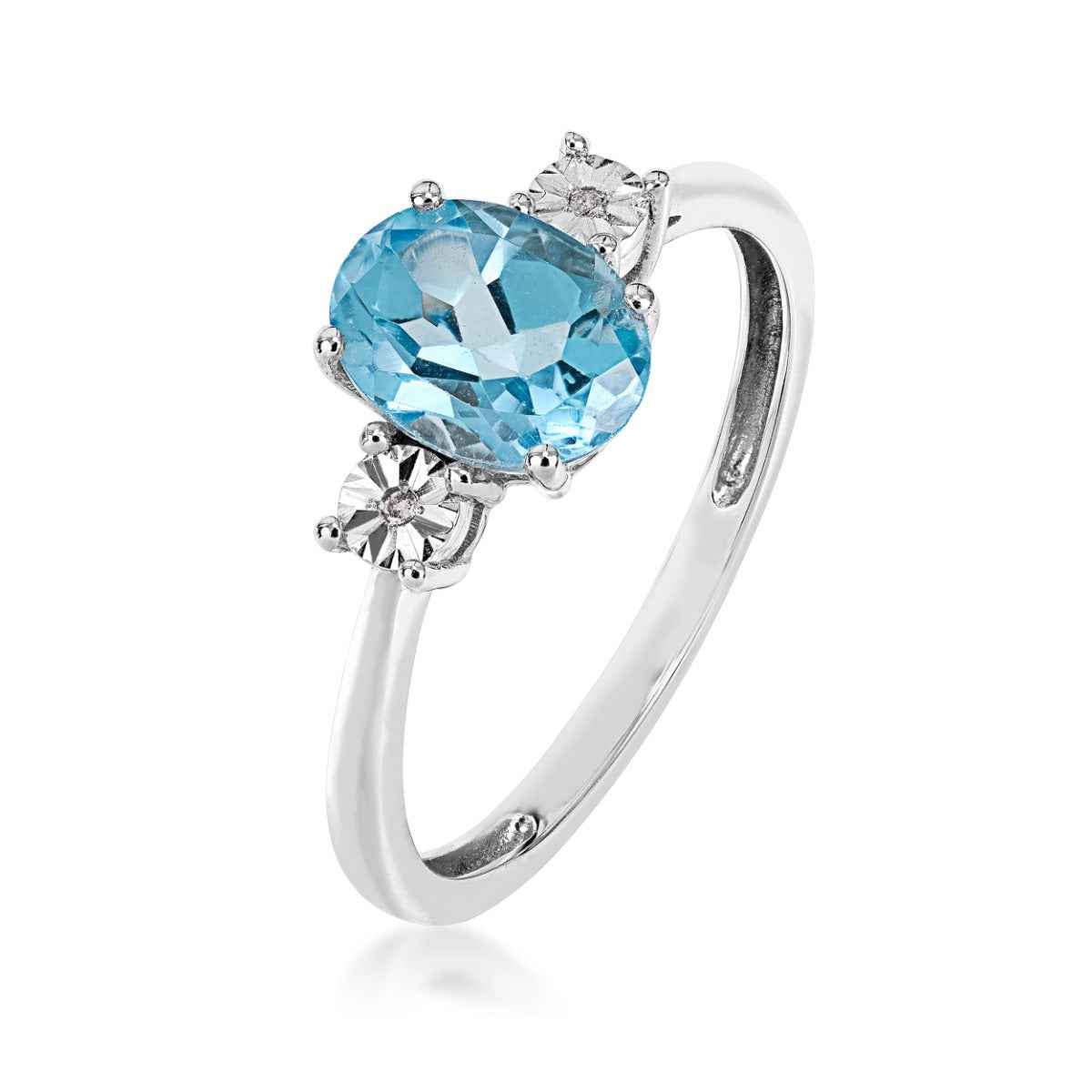 Oval Swiss Blue Topaz & Diamond Accent Ring in 10K White Gold front view