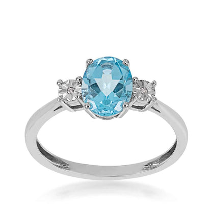Oval Swiss Blue Topaz & Diamond Accent Ring in 10K White Gold