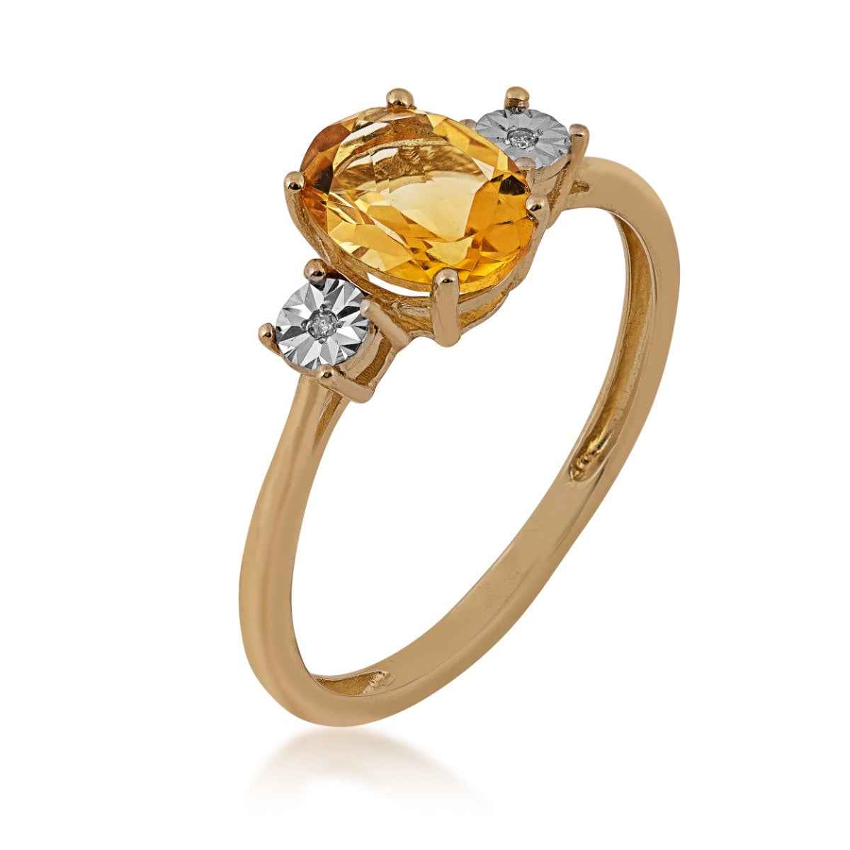 Oval Citrine and Diamond Accent Fashion Ring in 10K Yellow Gold front view