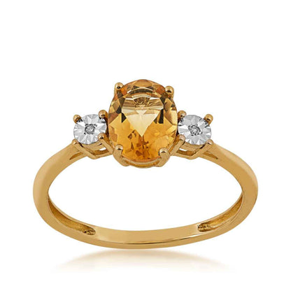 Oval Citrine and Diamond Accent Fashion Ring in 10K Yellow Gold