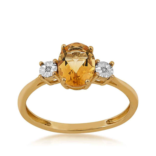 Oval Citrine and Diamond Accent Fashion Ring in 10K Yellow Gold
