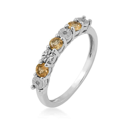 Round Citrine and Diamond Accent Fashion Band in 10K White Gold front view