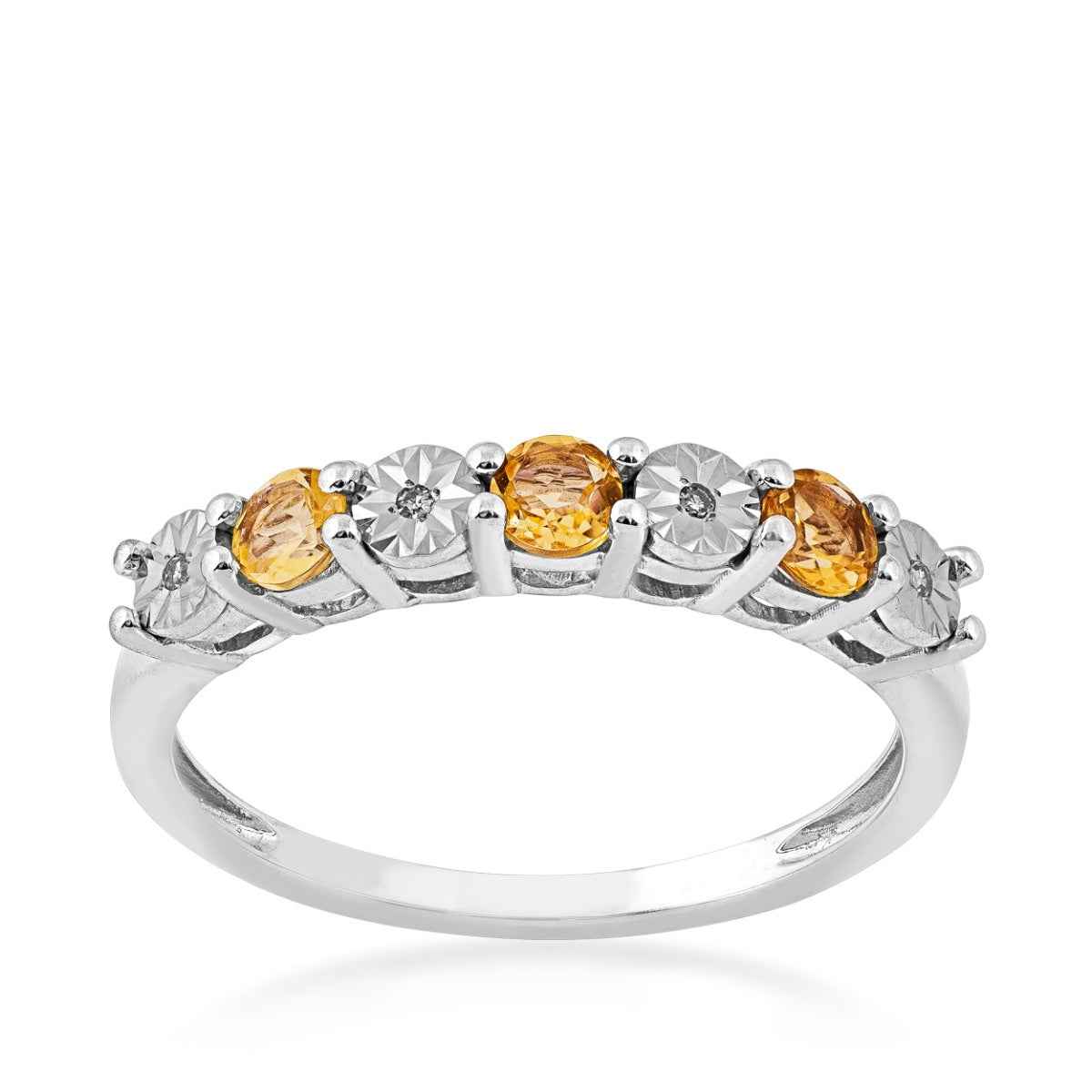 Round Citrine and Diamond Accent Fashion Band in 10K White Gold