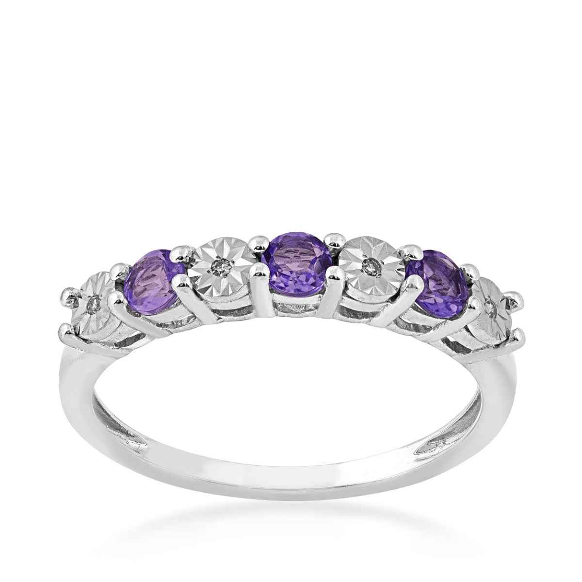 Round Amethyst and Diamond Accent Fashion Band in 10K White Gold