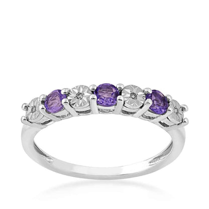Round Amethyst and Diamond Accent Fashion Band in 10K White Gold