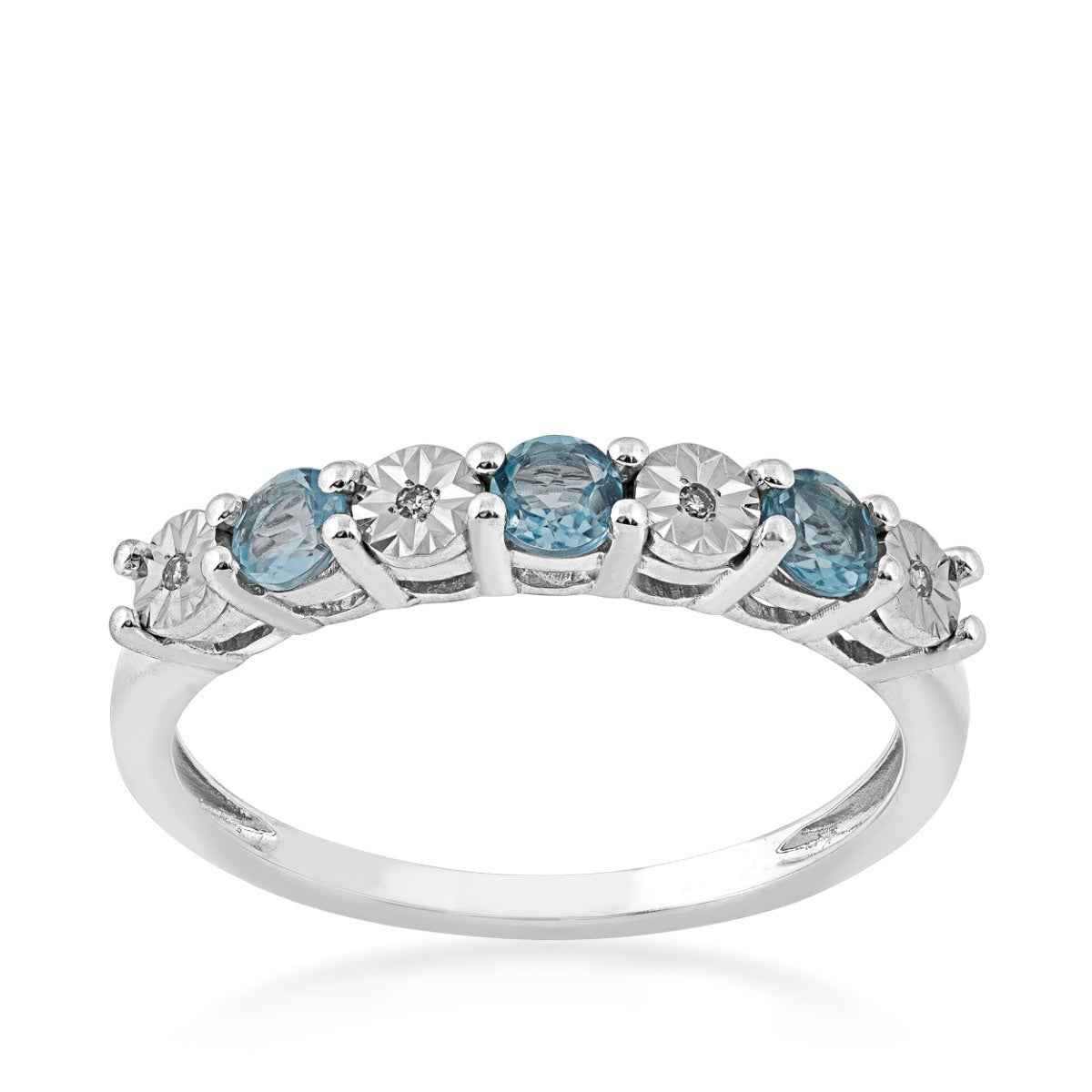 Round Blue Topaz and Diamond Accent Fashion Band in 10K White Gold