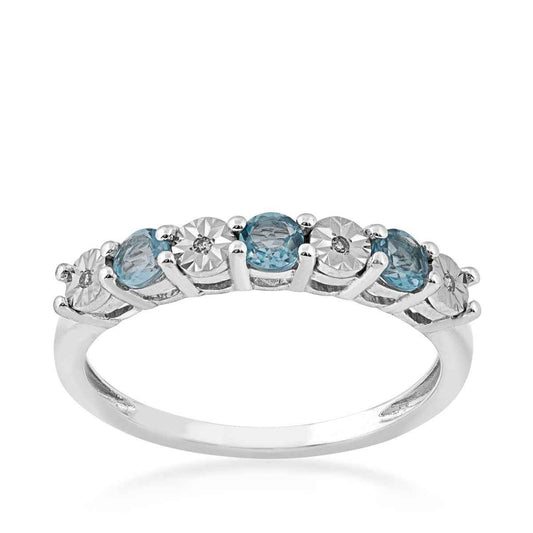 Round Blue Topaz and Diamond Accent Fashion Band in 10K White Gold