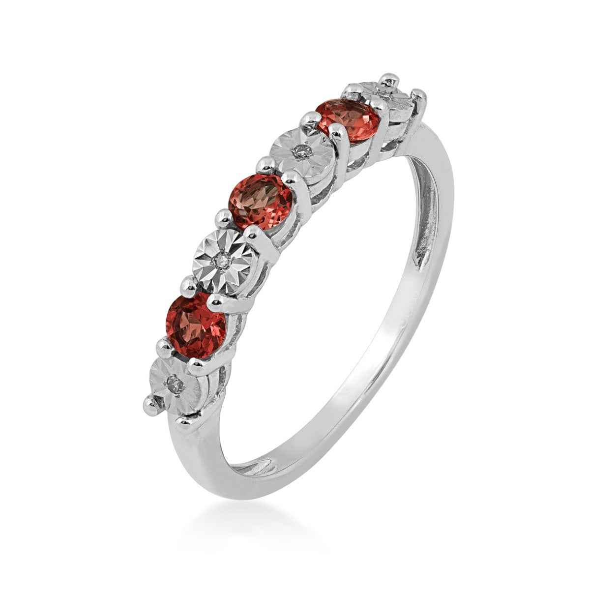 Round Garnet and Diamond Accent Fashion Band in 10K White Gold front view