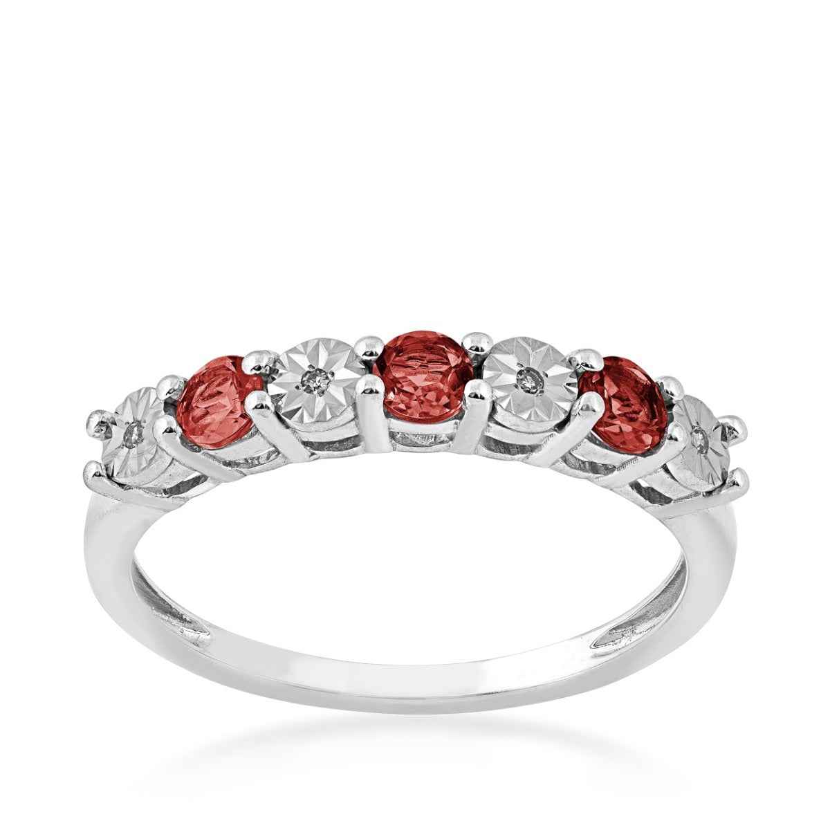 Round Garnet and Diamond Accent Fashion Band in 10K White Gold