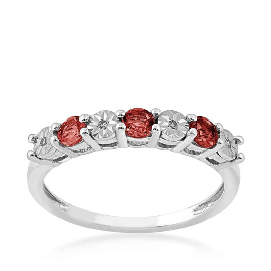 Round Garnet and Diamond Accent Fashion Band in 10K White Gold
