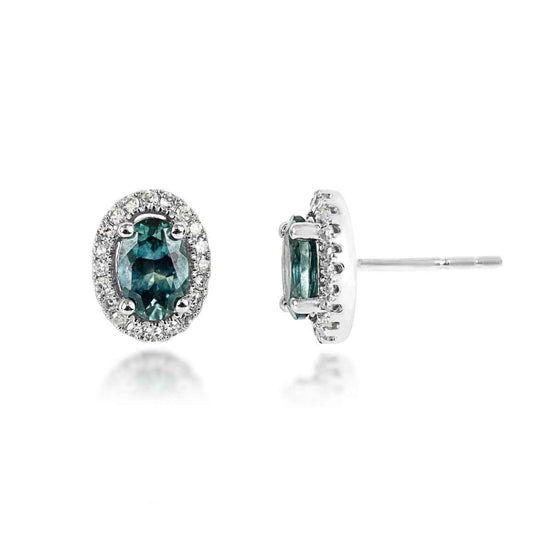 American Colors Oval Montana Sapphire & 1/6 ct. tw. Diamond Halo Earrings in 10K White Gold
