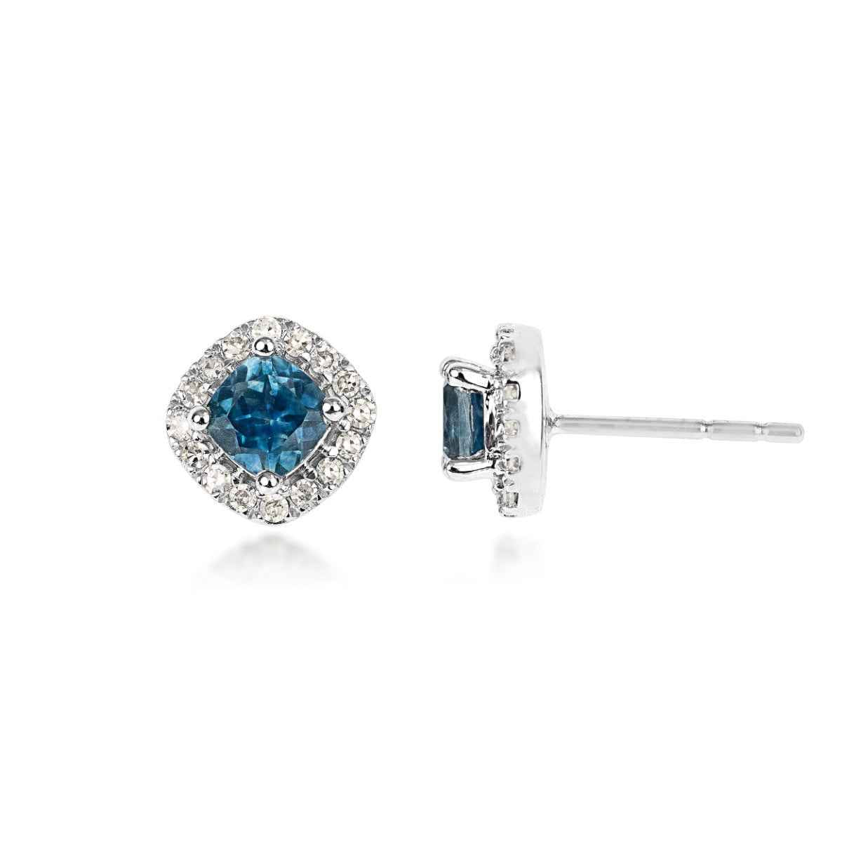 American Colors Cushion Montana Sapphire & 1/5 ct. tw. Diamond Halo Earrings in 10K White Gold