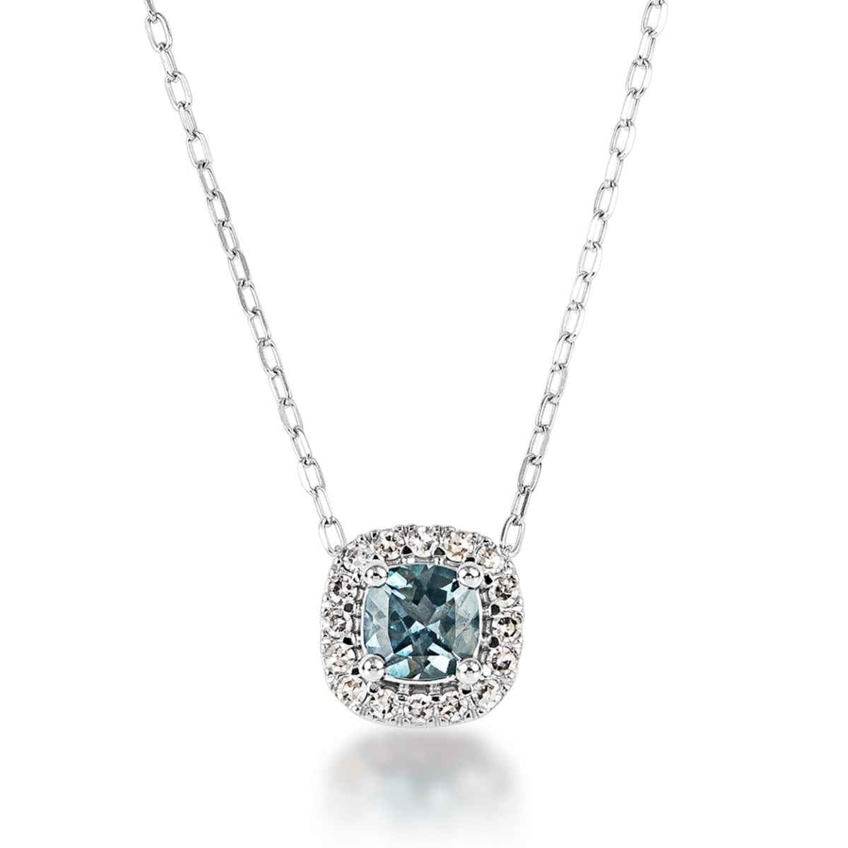 American Colors Cushion Montana Sapphire & 1/10 ct. tw. Diamond Halo Pendant in 10K White Gold