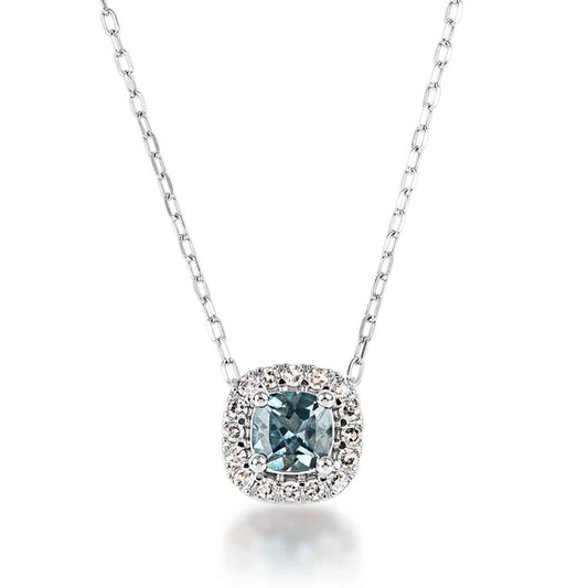 American Colors Cushion Montana Sapphire & 1/10 ct. tw. Diamond Halo Pendant in 10K White Gold