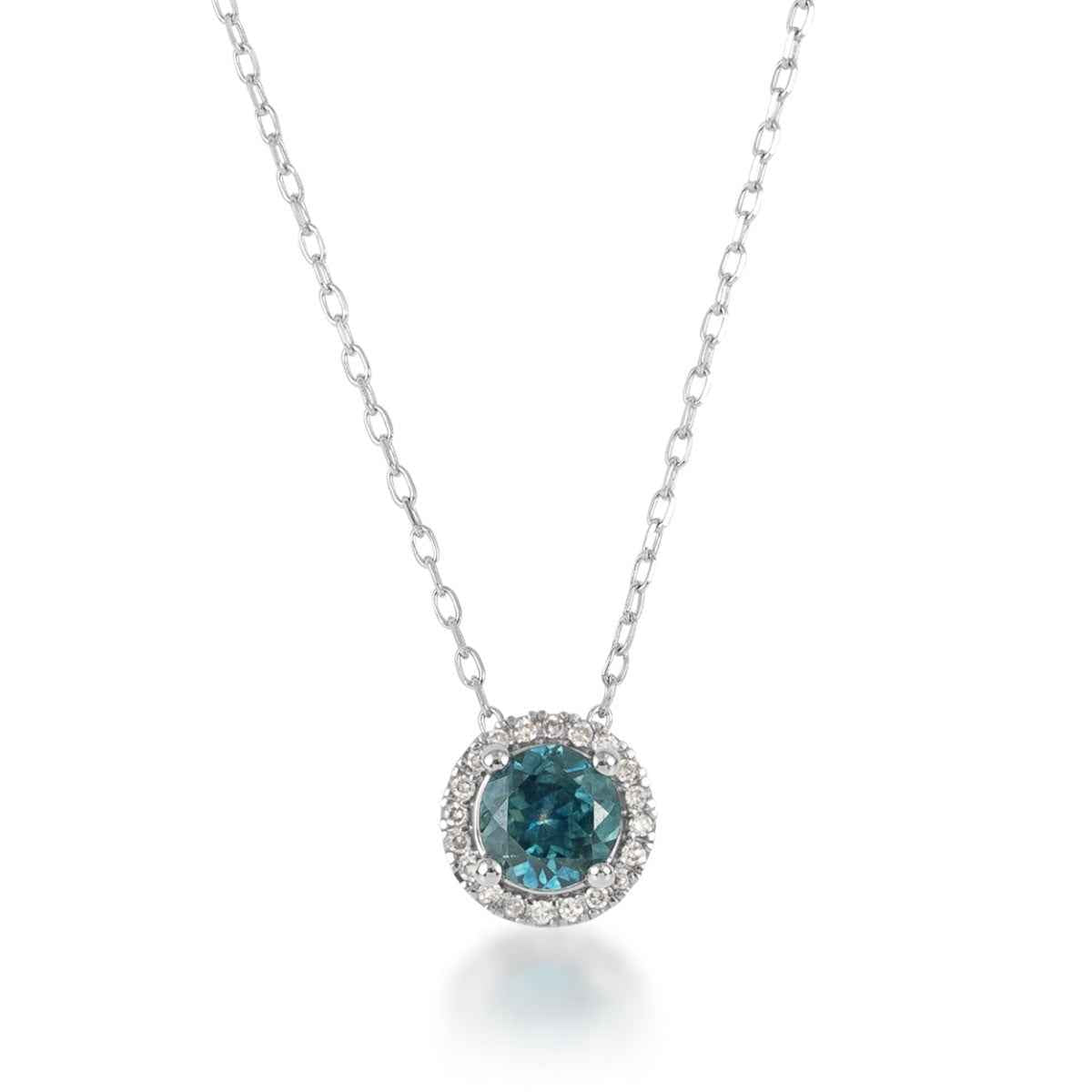 American Colors Montana Sapphire & 1/10 ct. tw. Diamond Halo Pendant in 10K White Gold