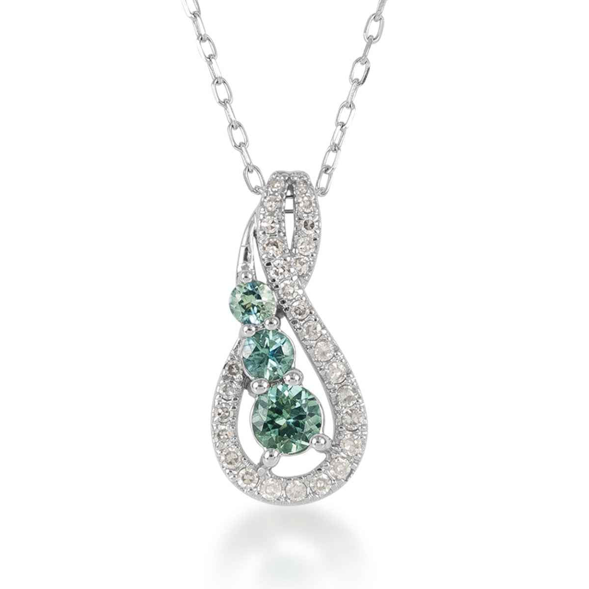 American Colors Montana Sapphire & 1/6 ct. tw. Diamond 3-Stone Infinity Pendant in 10K White Gold