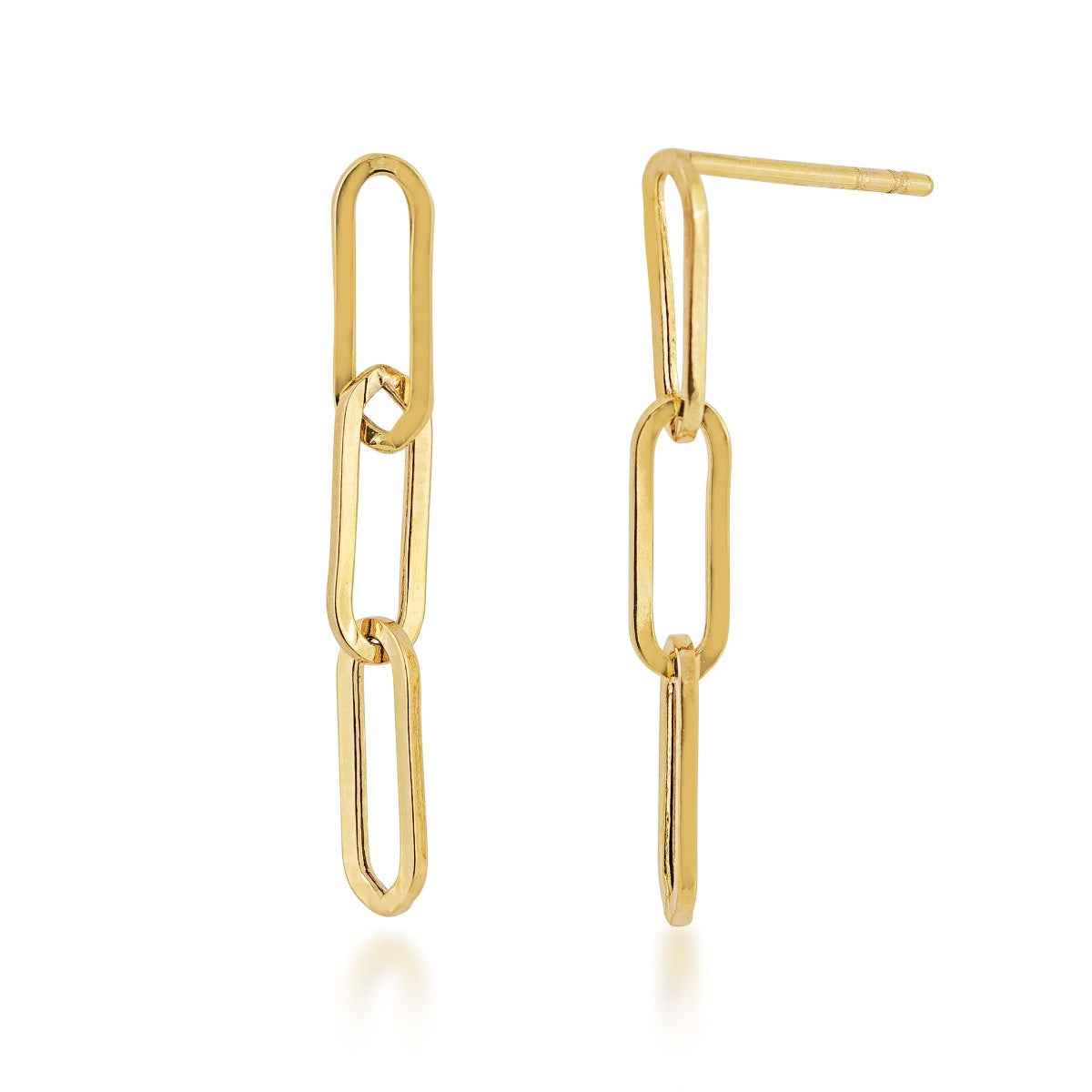 3mm 3-Link Paperclip Dangle Earrings in 10K Yellow Gold