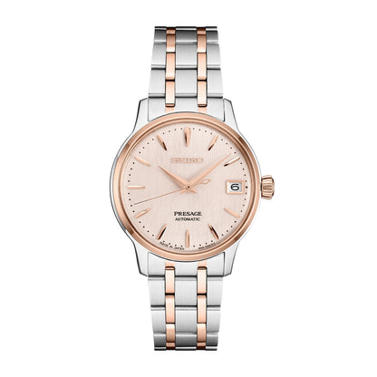 presage automatic two tone stainless steel pink dial watch