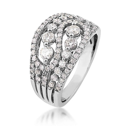 1 ct. tw. Diamond Multirow Swirl Ring in 10K White Gold front view