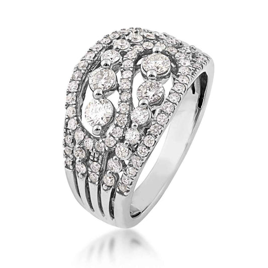 1 ct. tw. Diamond Multirow Swirl Ring in 10K White Gold front view