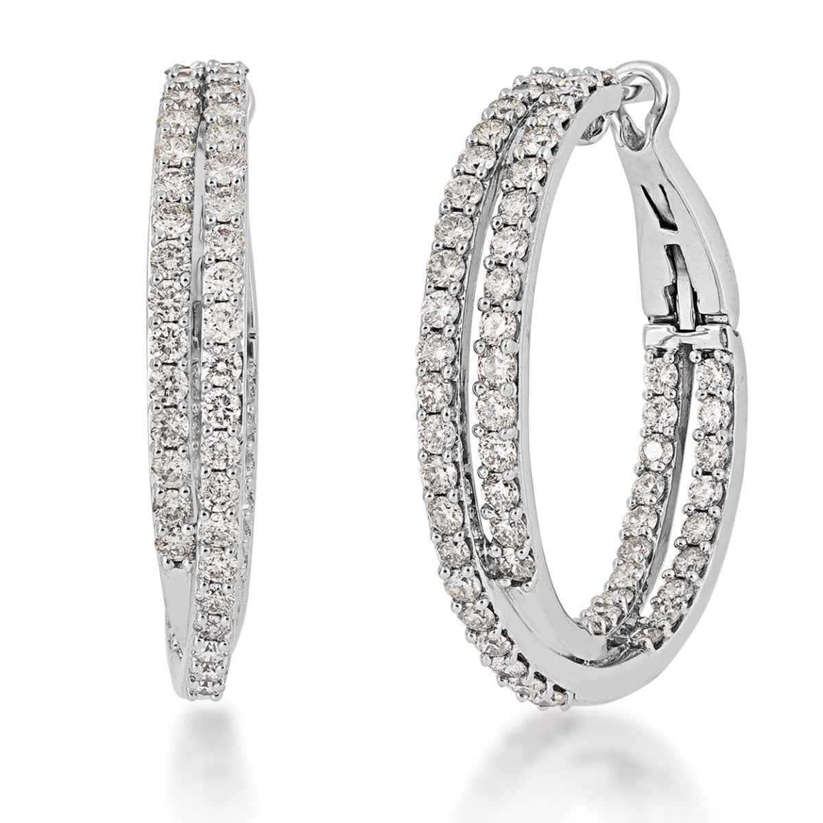 3 ct. tw. Diamond Double Row Hoop Earrings in 14K White Gold