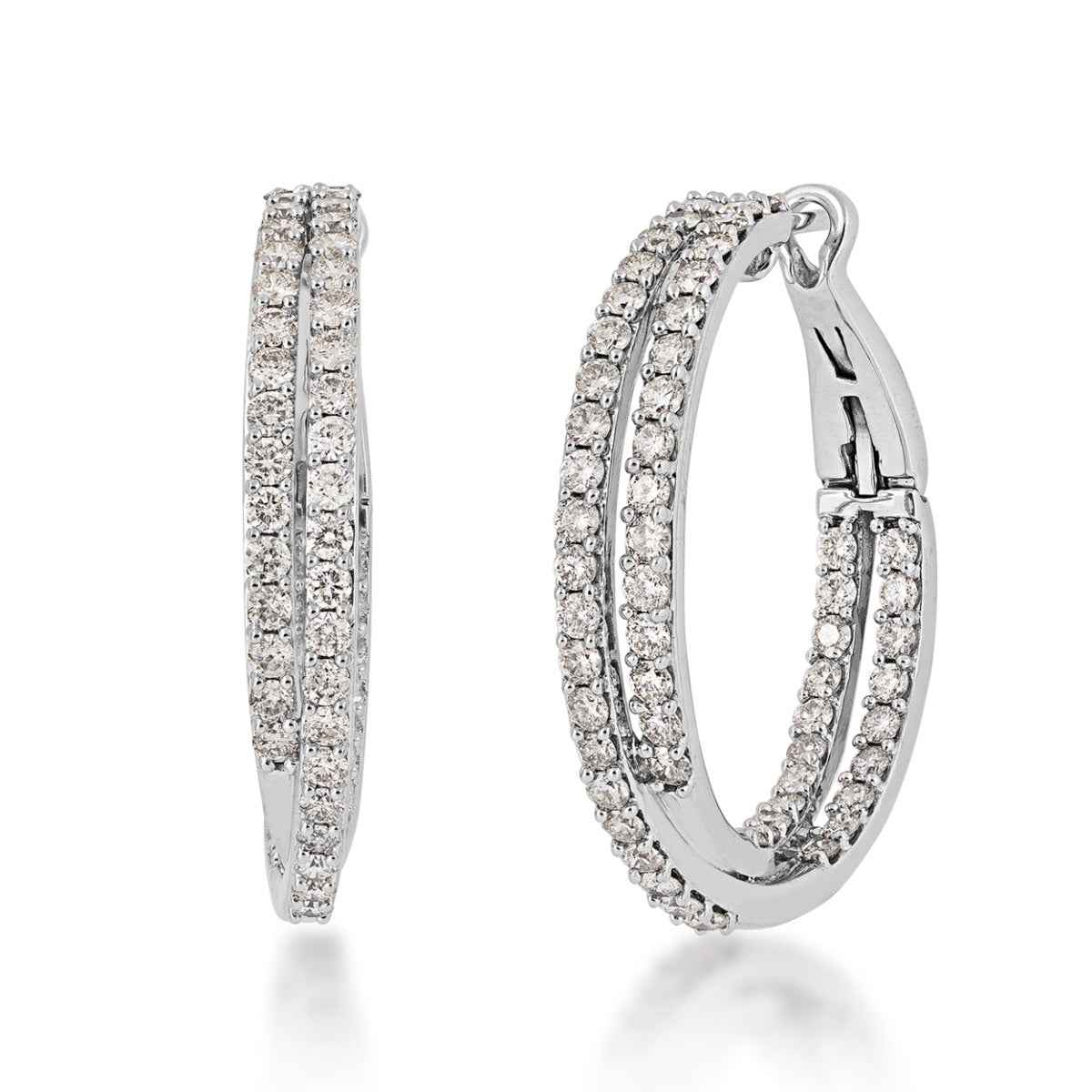 2 ct. tw. Diamond Double Row Hoop Earrings in 14K White Gold