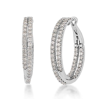 2 ct. tw. Diamond Double Row Hoop Earrings in 14K White Gold
