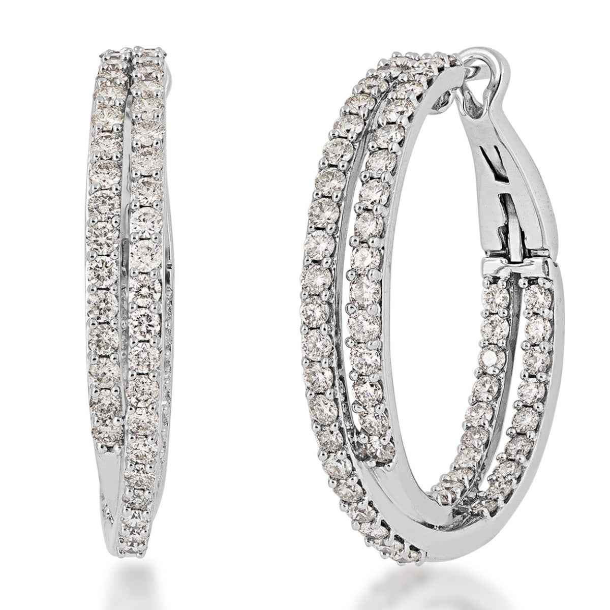 4 ct. tw. Diamond Double Row Hoop Earrings in 14K White Gold