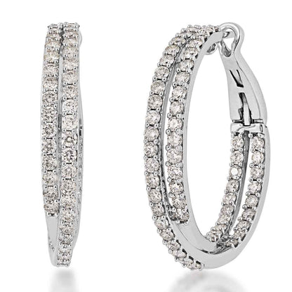 4 ct. tw. Diamond Double Row Hoop Earrings in 14K White Gold
