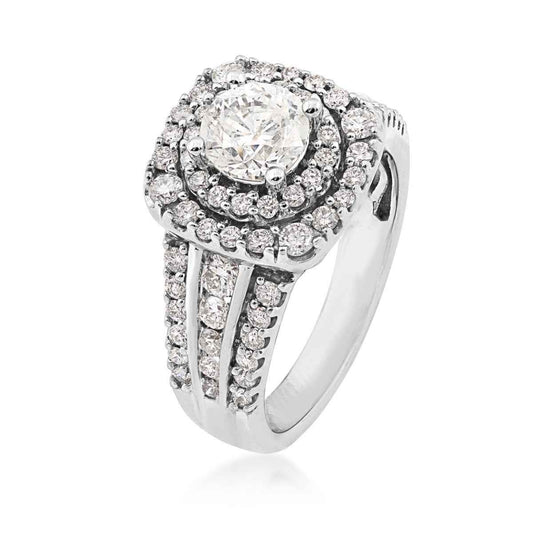 Natural 2 ct. tw. Round Diamond Double Halo Engagement Ring in 14K White Gold front view