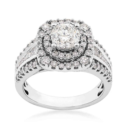 Natural 2 ct. tw. Round Diamond Double Halo Engagement Ring in 14K White Gold
