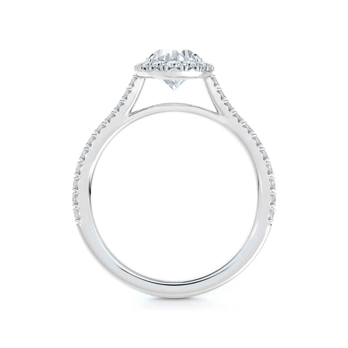 Forevermark Black Label 1 ct. tw. Oval Diamond Halo Engagement Ring in 18K White Gold close-up detail