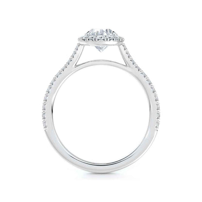 Forevermark Black Label 1 ct. tw. Oval Diamond Halo Engagement Ring in 18K White Gold close-up detail