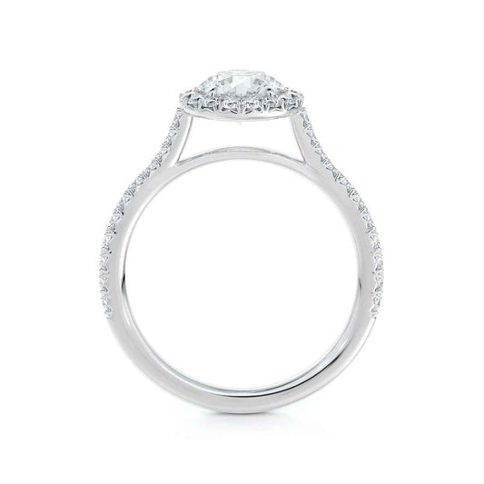 Forevermark Black Label 7/8 ct. tw. Round Brilliant Diamond Halo Engagement Ring in 18K White Gold close-up detail