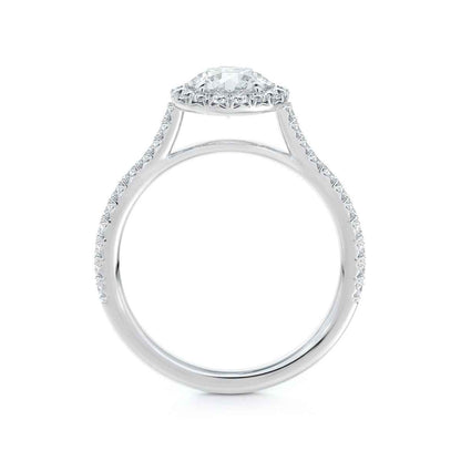 Forevermark Black Label 7/8 ct. tw. Round Brilliant Diamond Halo Engagement Ring in 18K White Gold close-up detail