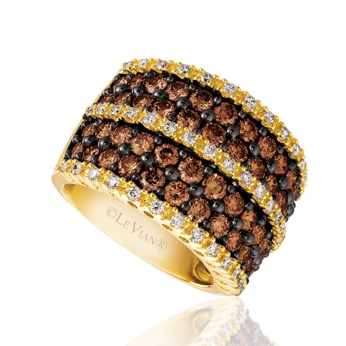Le Vian Chocolatier 3 ct. tw. Chocolate & Vanilla Multirow Diamond Ring in 14K Honey Gold