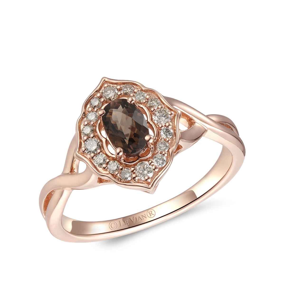Le Vian Oval Chocolate Quartz & 1/5 ct. tw. Nude Diamond Halo Ring in 14K Strawberry Gold