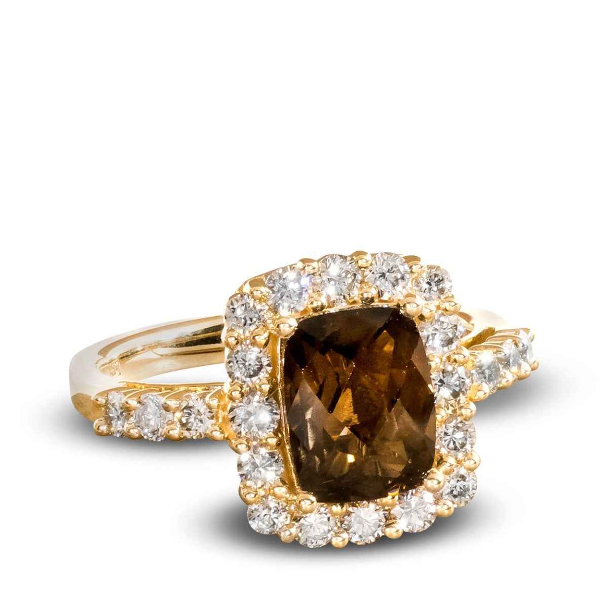 Le Vian Cushion Chocolate Quartz & 9/10 ct. tw. Nude Diamond Halo Ring in 14K Honey Gold