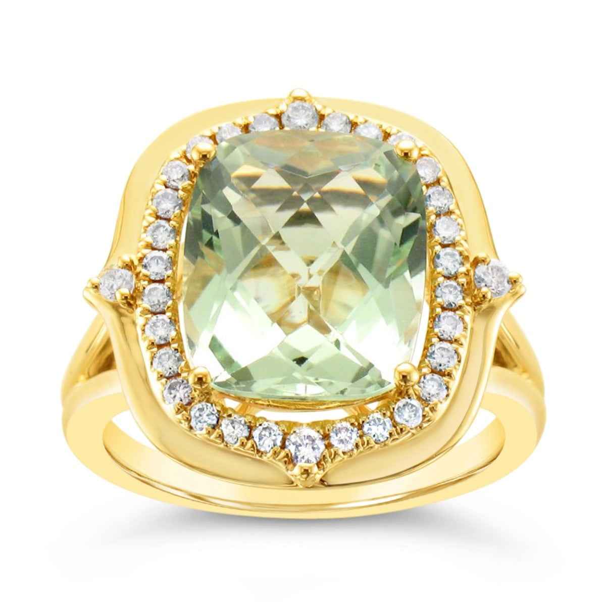 Le Vian Cushion Mint Julep Quartz & 3/4 ct. tw. Nude Diamond Halo Ring in 14K Honey Gold