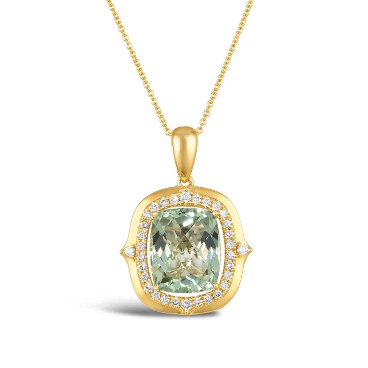 Le Vian Creme Brulee Cushion Mint Julep Quartz & 1/3 ct. tw. Nude Diamond Halo Ring in 14K Honey Gold